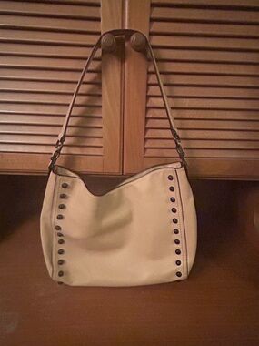 Loeffler Randall Neutral Cream Shoulder Hobo Bag with Stud Detail
